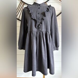 Madewell Black Denim Mini Dress w Feminine Ruffled-Yoke & Babydoll Silhouette